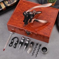 9pcs Wooden Box Rabbit Wine Opener Set Zinc Alloy Lever Style Corkscrew Deluxe Wine Bottle Corkscrew Set